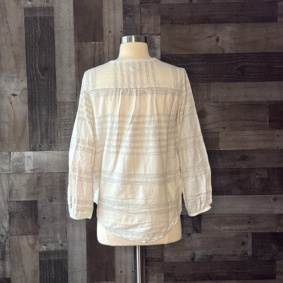 LOFT Lou & Grey peasant top XSmall Henley textured stripes coastal boho chic - Picture 9 of 12